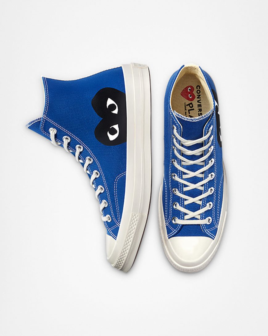Men's Converse x Comme des Garçons PLAY Chuck 70 High Top Shoes Blue / Black | AU 4016CK